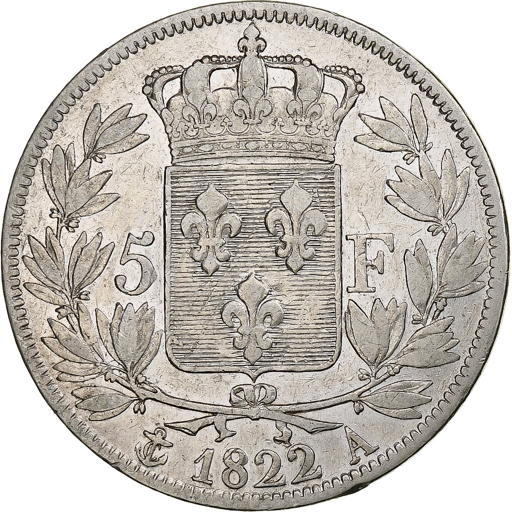 Frankreich, 5 Francs, Louis XVIII, 1822, Paris, Silber, S+, Gadoury:614