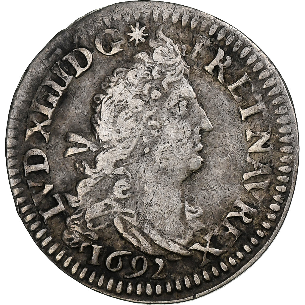 Francia, Louis XIV, 4 Sols aux 2 L, 1692, Paris, Plata, BC+, Gadoury:106, KM:281