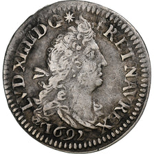 Francia, Louis XIV, 4 Sols aux 2 L, 1692, Paris, Plata, BC+, Gadoury:106, KM:281