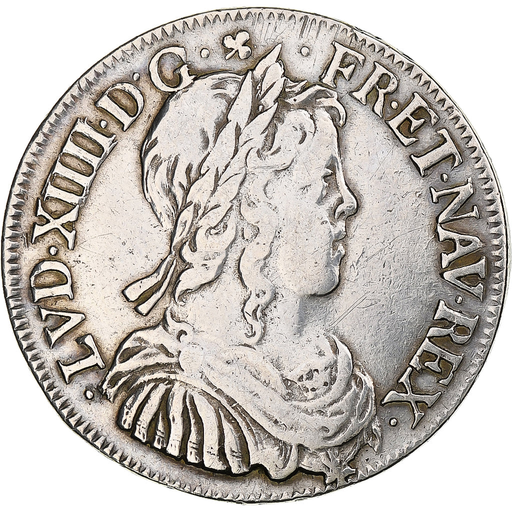 France, Louis XIV, 1/2 Écu à la mèche longue, 1647, Montpellier, Silver