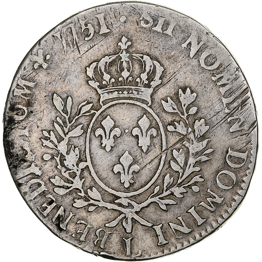 Francia, Louis XV, Écu au bandeau, 1751, Bayonne, Plata, BC+, Gadoury:322