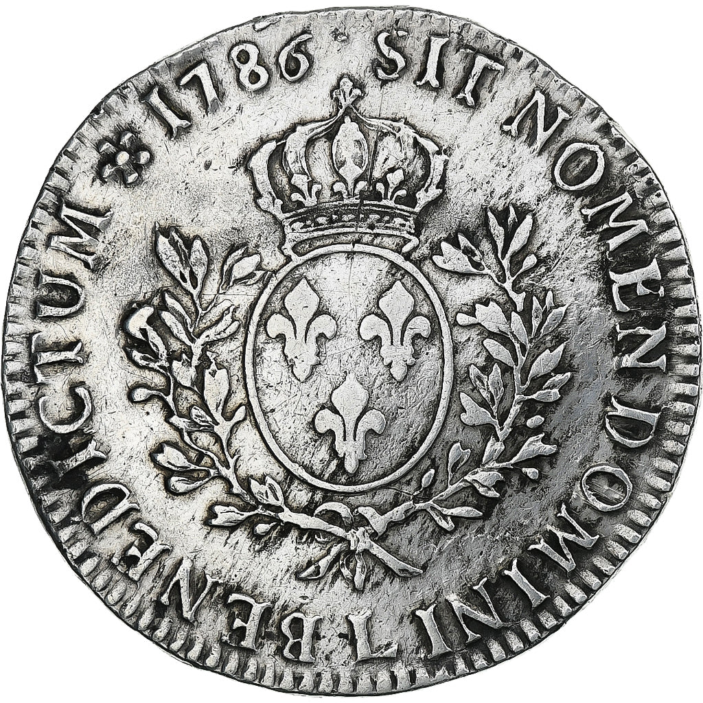 França, Louis XVI, Ecu aux branches d'olivier, 1786, Bayonne, Prata, VF(30-35)
