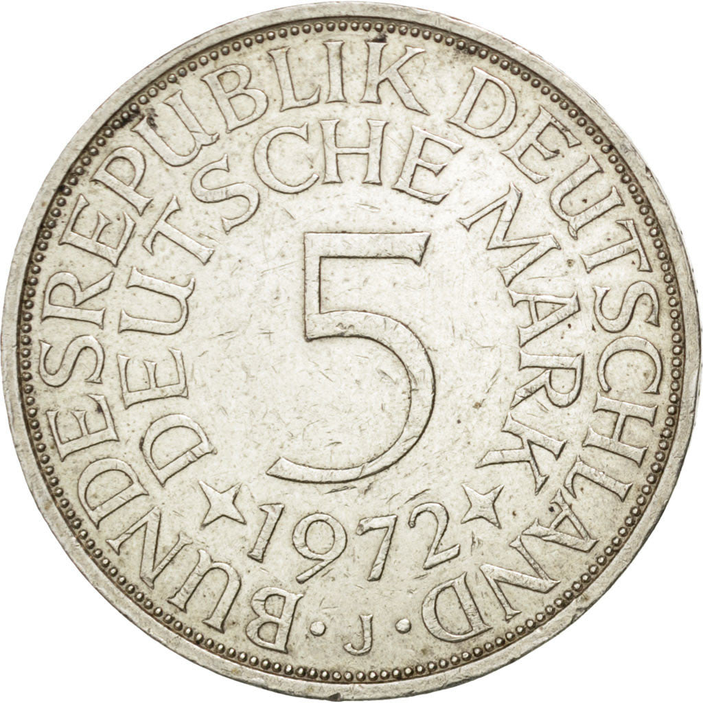 GERMANY - FEDERAL REPUBLIC, 5 Mark, 1972, Hambourg, KM #112.1, AU(50-53),...
