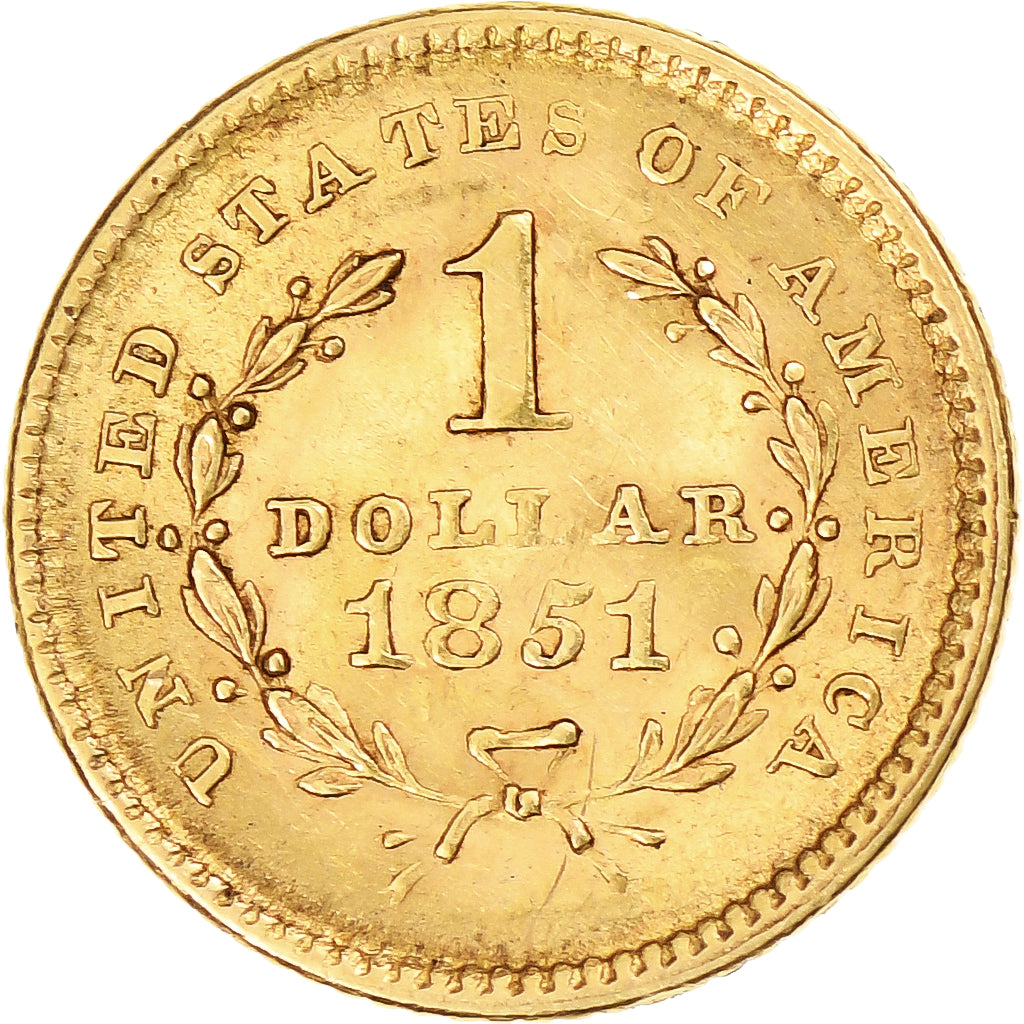 États-Unis, Dollar, Liberty Head, 1851, Philadelphie, Or, TTB+