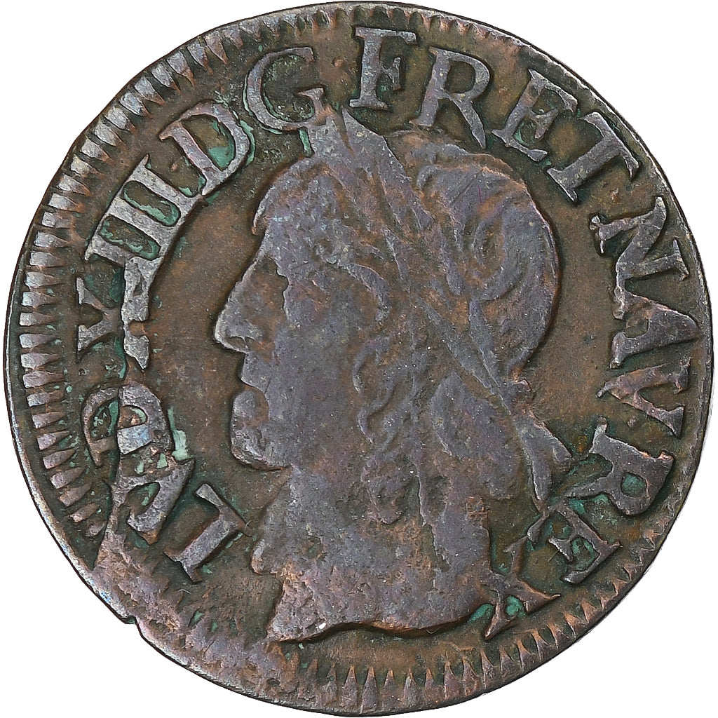 Frankrijk, Louis XIII, Double Tournois, 1642, La Rochelle, Koper, FR+