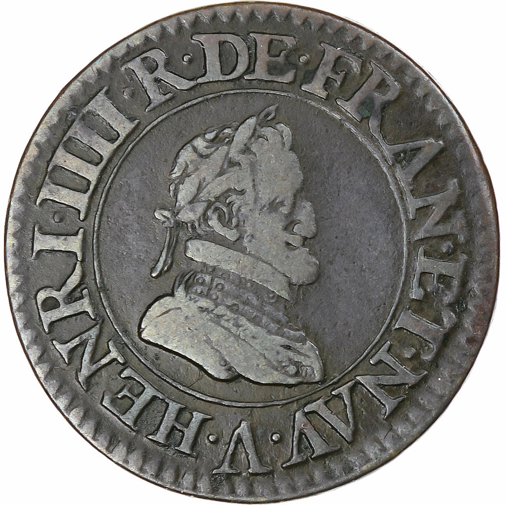 Francia, Henri IV, Double Tournois, 1609, Paris, Rame, MB+, Gadoury:538, KM:16.1