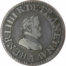 Francia, Henri IV, Double Tournois, 1609, Paris, Rame, MB+, Gadoury:538, KM:16.1