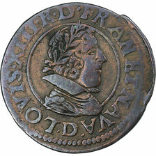 Francia, Louis XIII, Double Tournois, 1629, Lyon, Cobre, MBC+, Gadoury:8
