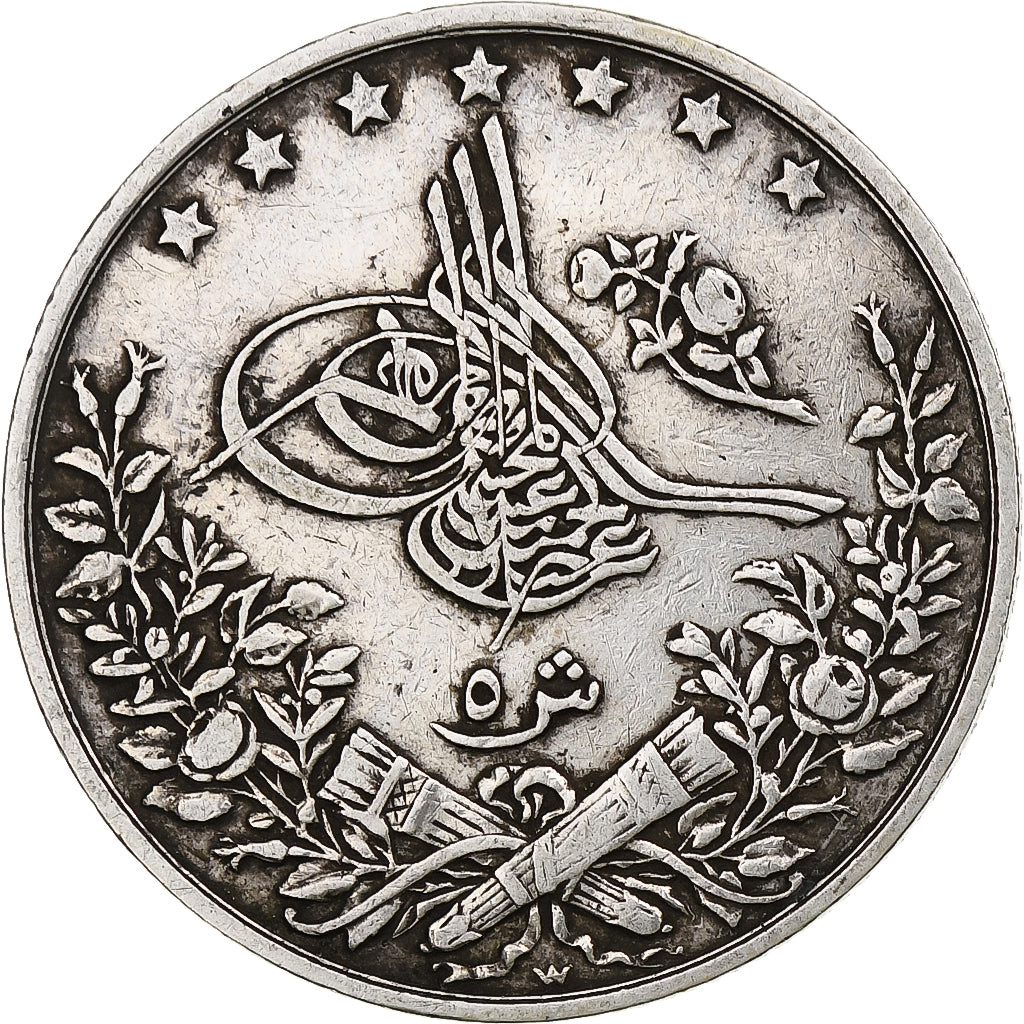 Egypt, Abdul Hamid II, 5 Qirsh, AH 1293/1897, Berlin, Silver, EF(40-45), KM:294