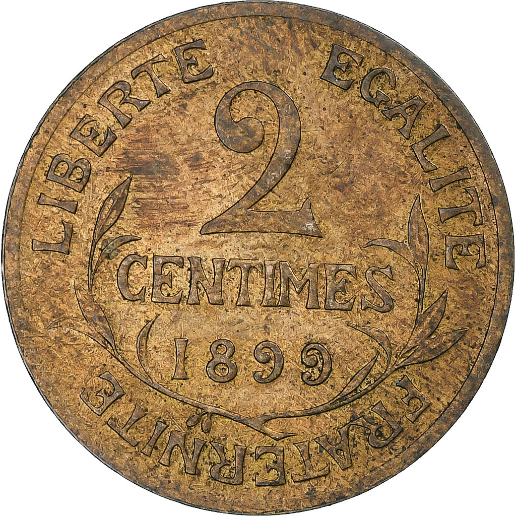 France, 2 Centimes, Daniel-Dupuis, 1899, Paris, Bronze, AU(55-58), Gadoury:107