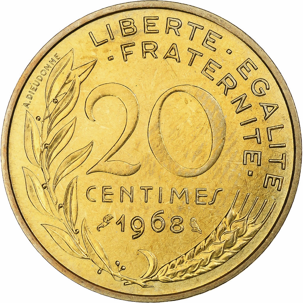 France, 20 Centimes, Marianne, 1968, Paris, Bronze-Aluminium, SPL, KM:930
