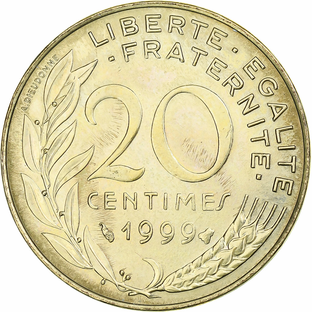 France, 20 Centimes, Marianne, 1999, Monnaie de Paris, BU, Aluminum-Bronze