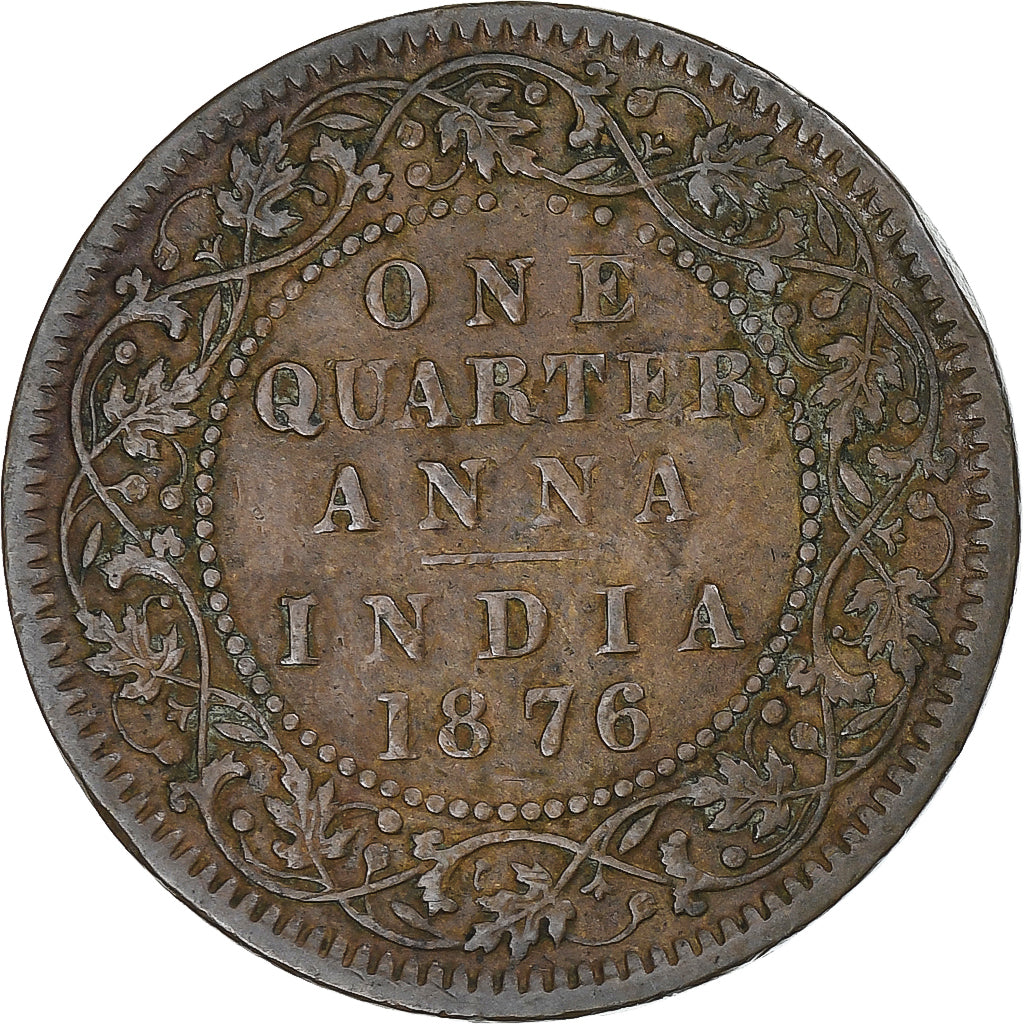 INDIA - BRITANNICA, Victoria, 1/4 Anna, 1876, Calcutta, Rame, MB+, KM:467