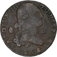 España, Carlos IV, 8 Maravedis, 1808, Segovia, Cobre, BC+, KM:428