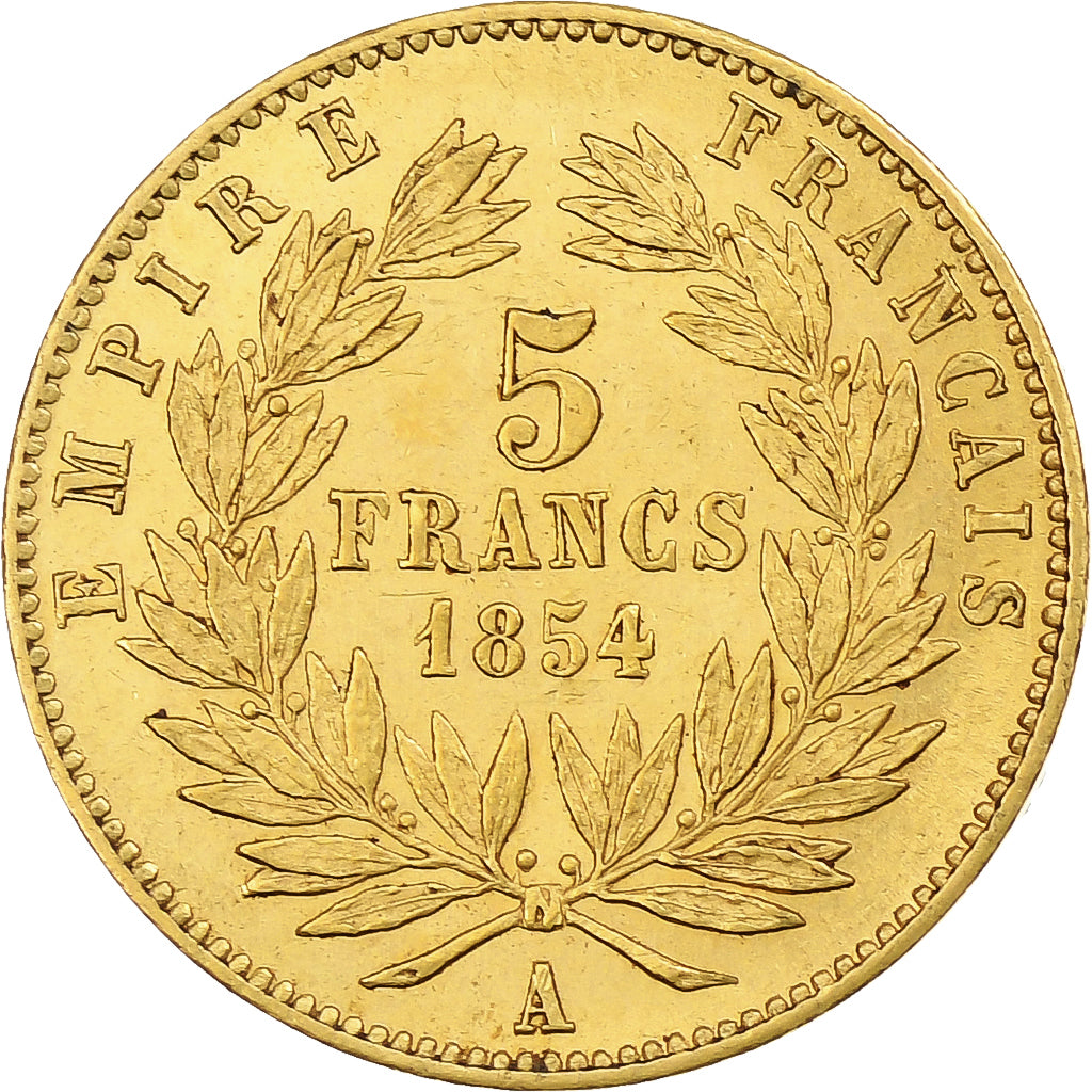 France, Napoleon III, 5 Francs, 1854, Paris, tranche lisse, Gold, AU(55-58)
