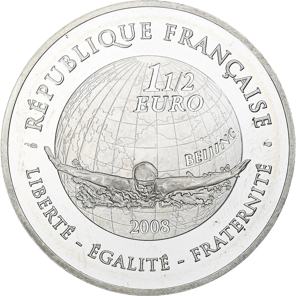 Frankreich, 1 1/2 Euro, Beijing Olympics, Swimming, 2008, Monnaie de Paris, BE
