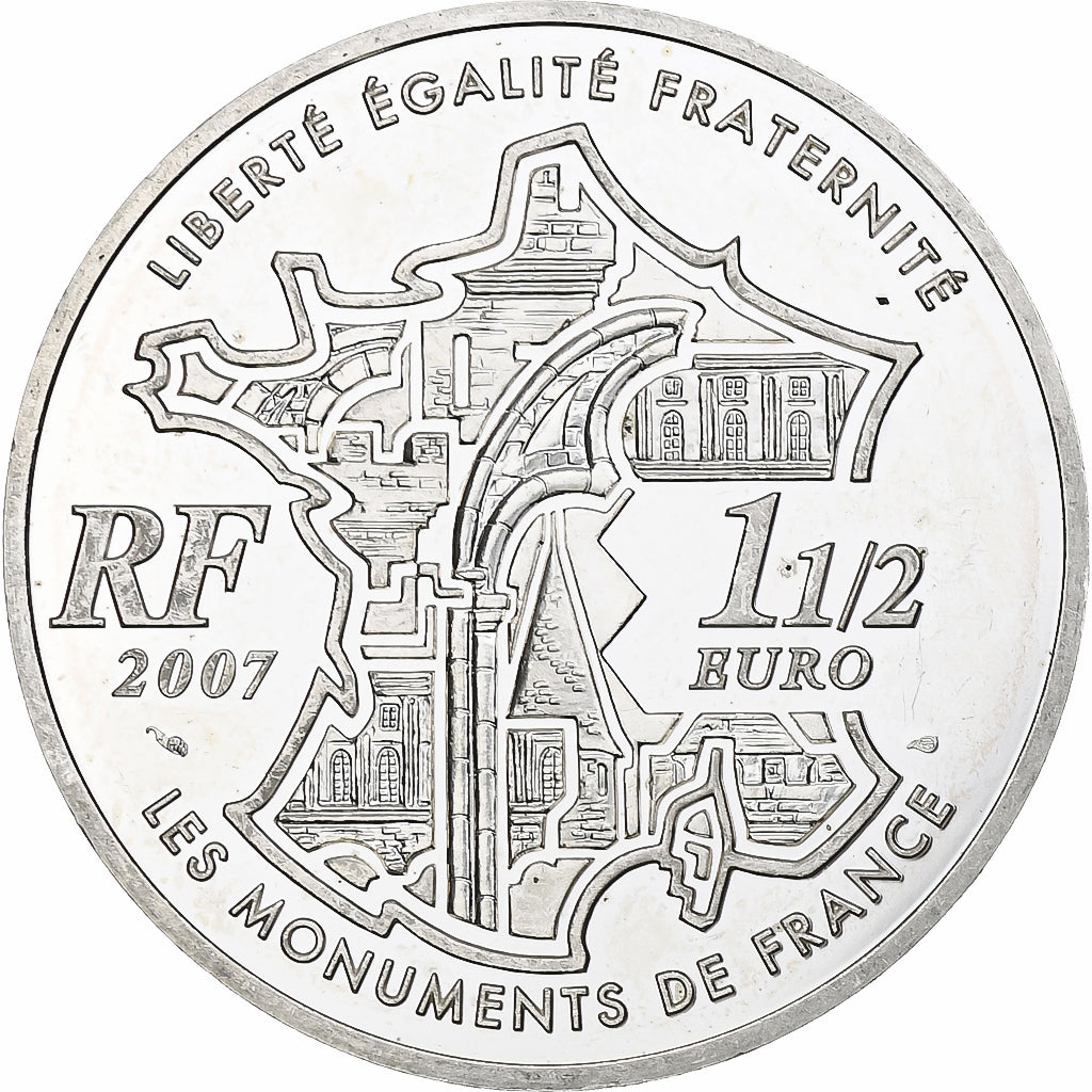 France, 1 1/2 Euro, Pont-Neuf, 2007, Monnaie de Paris, BE, MS(60-62), Silver
