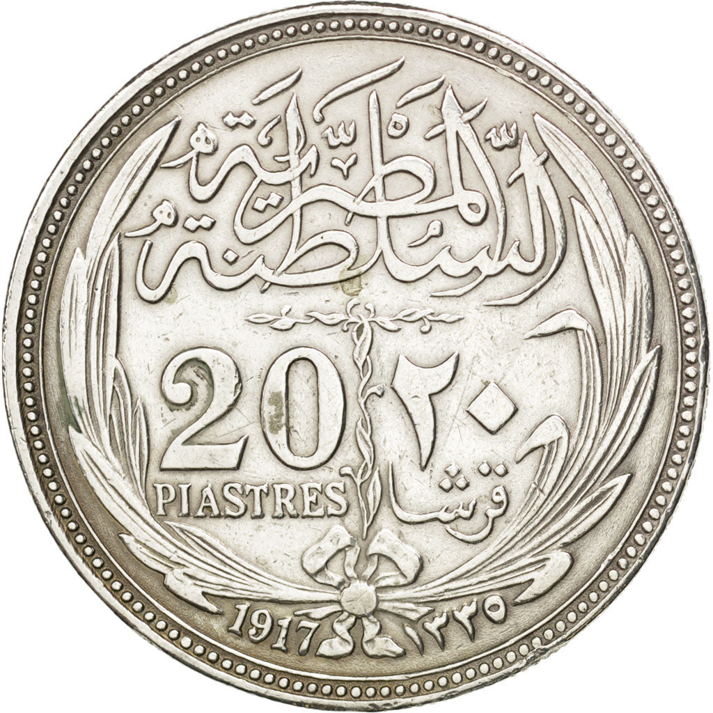 EGYPT, 20 Piastres, 1917, KM #321, EF(40-45), Silver, 40, 27.74