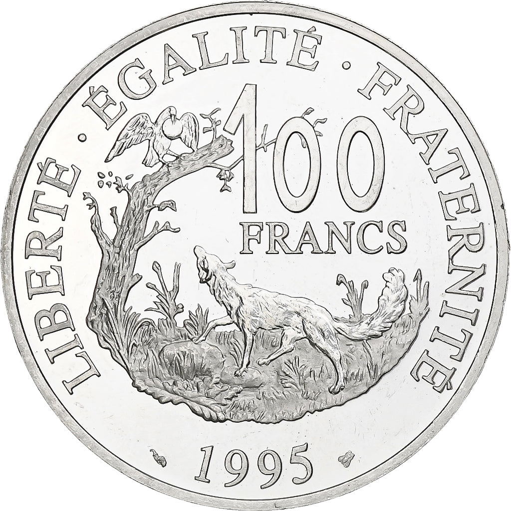 France, 100 Francs, Jean de la Fontaine, 1995, Monnaie de Paris, BE, Silver