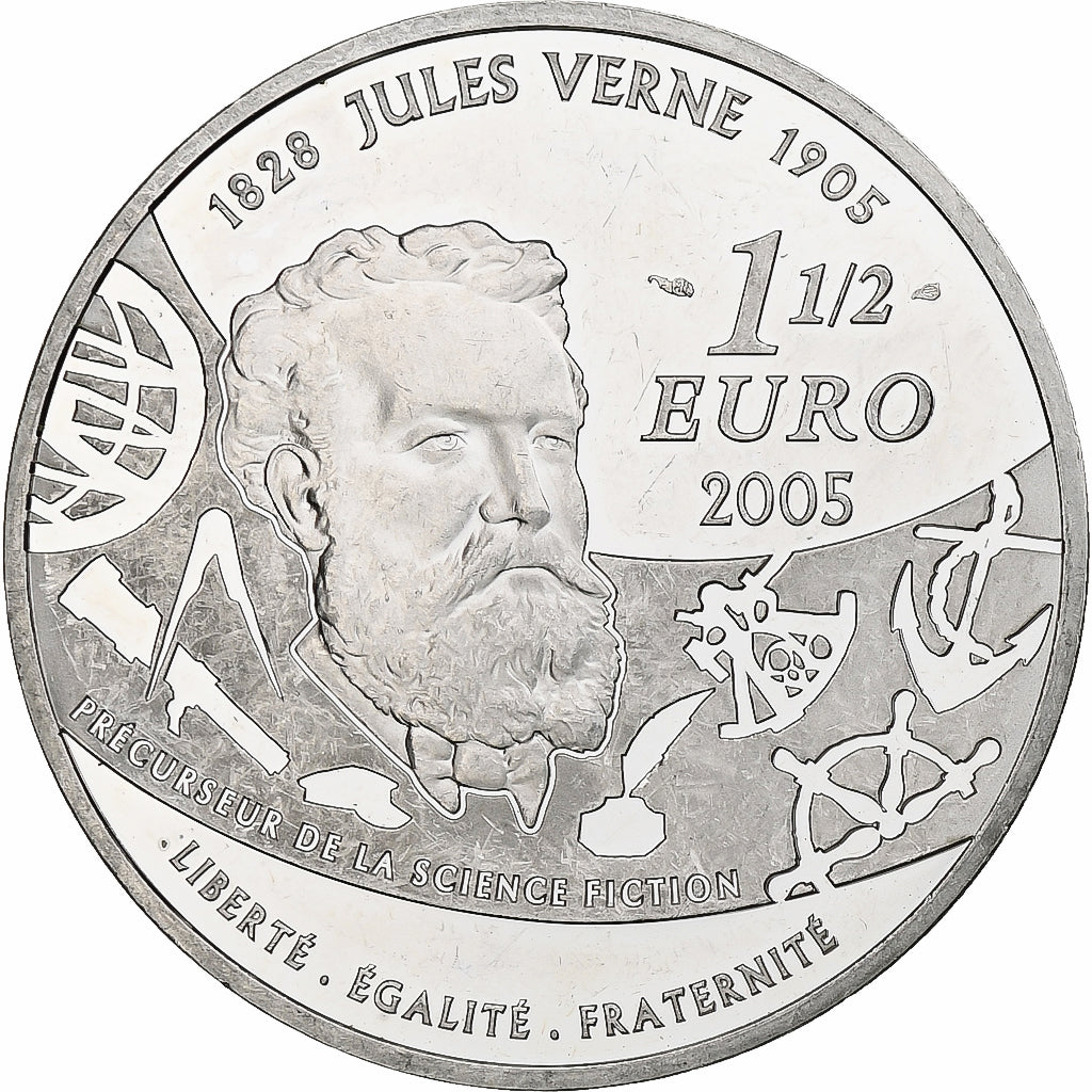 Francia, 1 1/2 Euro, Jules Verne, 2005, Monnaie de Paris, BE, SPL, Argento