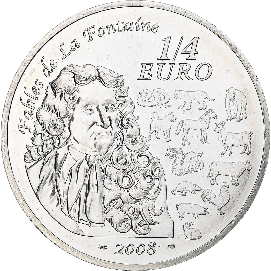 Frankrijk, 1/4 Euro, Année du rat/La Fontaine, 2008, Monnaie de Paris, BE, PR+