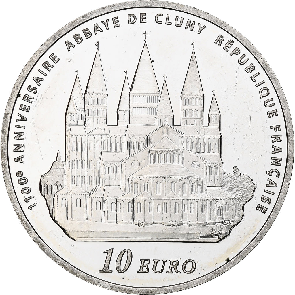 France, 10 Euro, Abbaye de Cluny, 2010, Monnaie de Paris, BE, MS(60-62), Silver