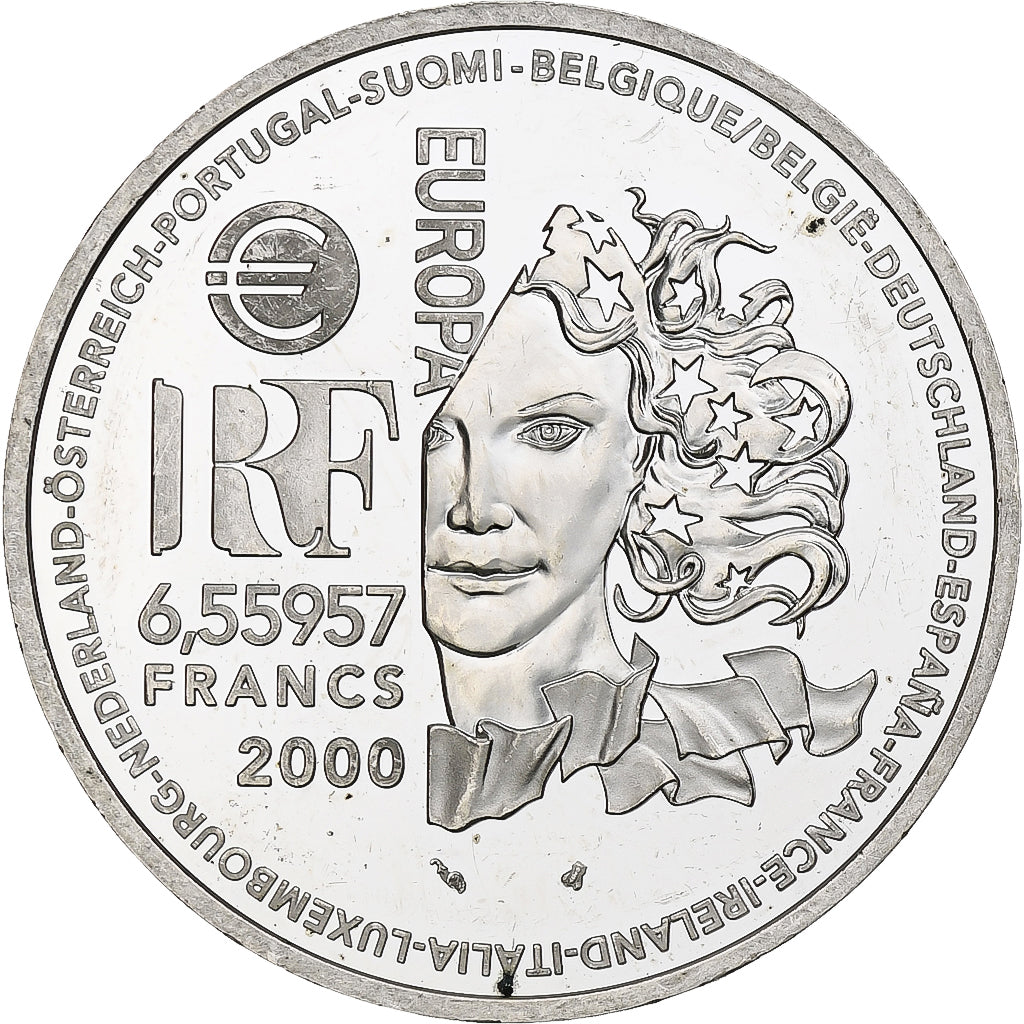 France, 6.55957 Francs, Art Nouveau, 2000, Monnaie de Paris, BE, Silver