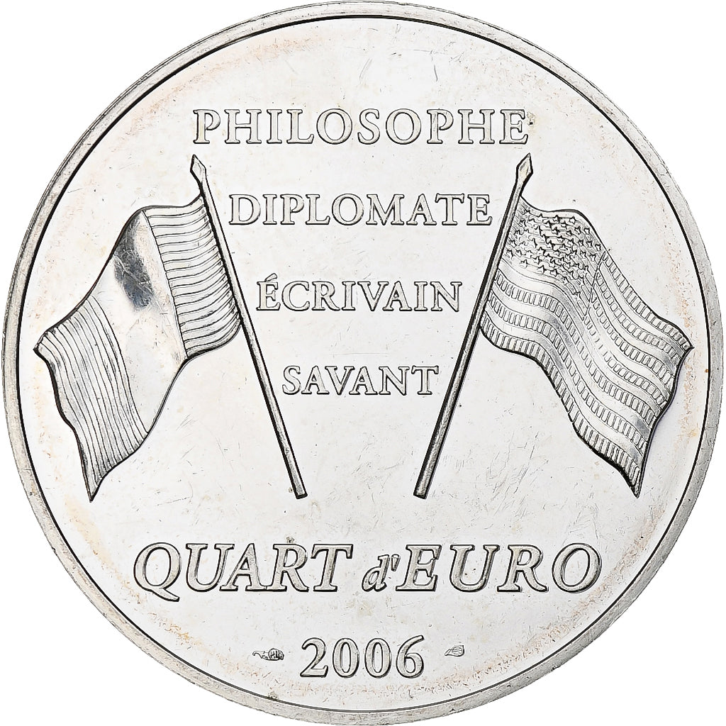France, 1/4 Euro, Benjamin Franklin, 2006, Monnaie de Paris, BE, MS(60-62)
