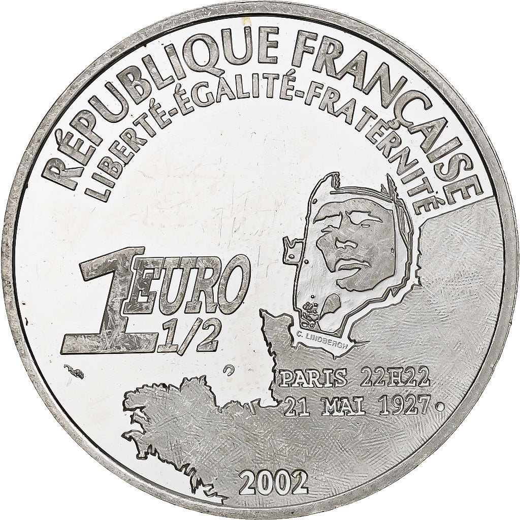 France, 1 1/2 Euro, Traversée de Lindbergh, 2002, Monnaie de Paris, BE