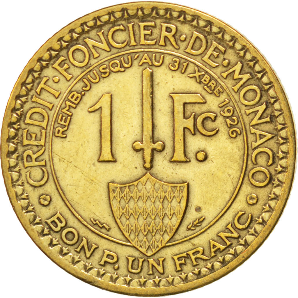 MONACO, Franc, 1924, Poissy, KM #111, EF(40-45), Aluminum-Bronze, Gadoury #127,.