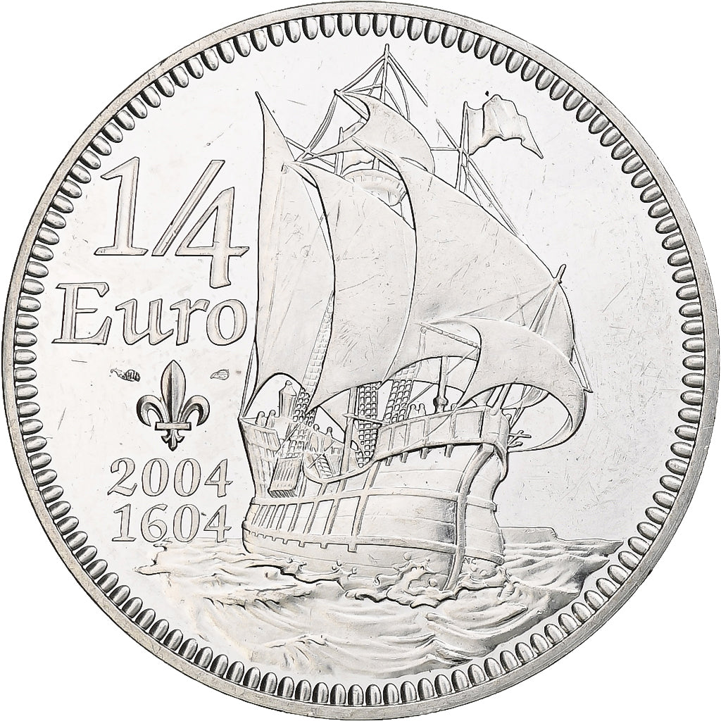 France, 1/4 Euro, Samuel De Champlain, 2004, Monnaie de Paris, BE, MS(60-62)