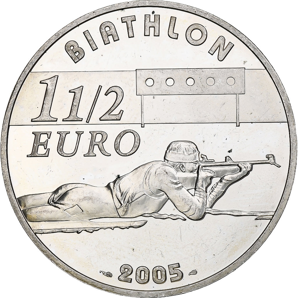 France, 1 1/2 Euro, Biathlon, 2005, Monnaie de Paris, BE, MS(60-62), Silver