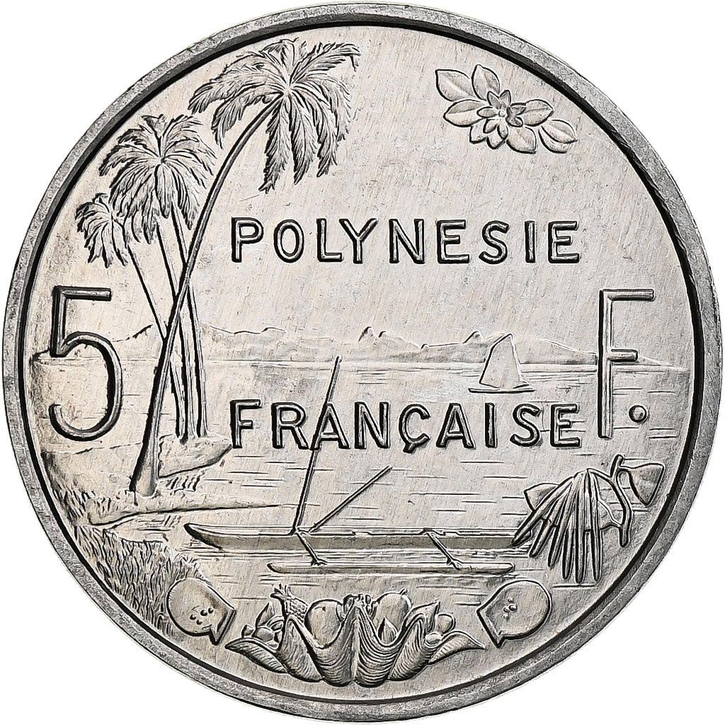 French Polynesia, 5 Francs, 1994, Paris, I.E.O.M., Aluminum, MS(63), KM:12