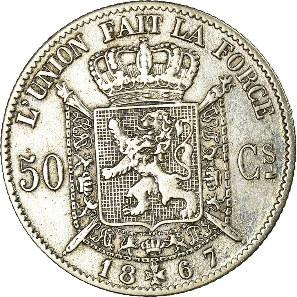 Coin, Belgium, Leopold II, 50 Centimes, 1867, EF(40-45), Silver, KM:26