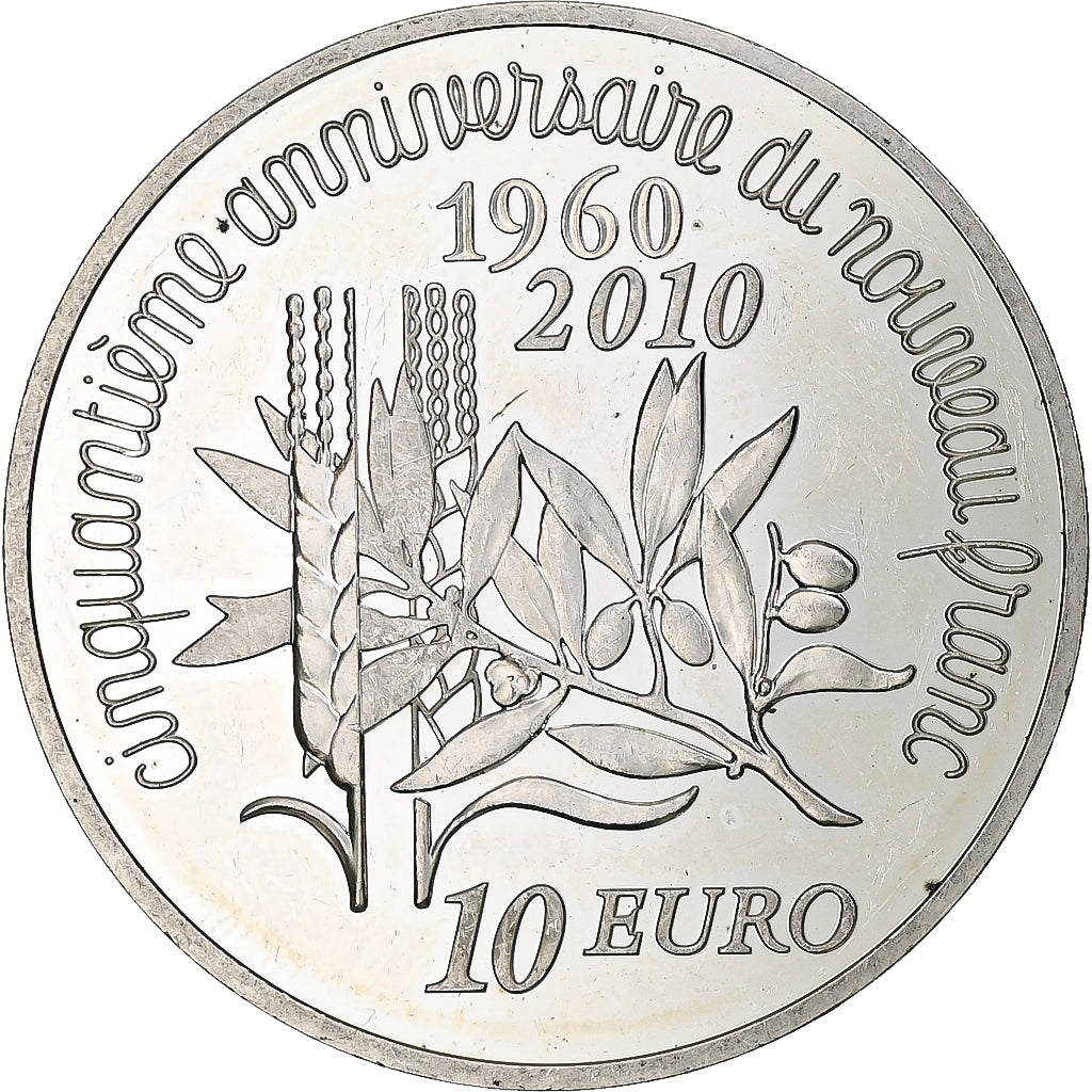 France, Semeuse, 10 Euro, Nouveau franc, 2010, Monnaie de Paris, BE, MS(60-62)