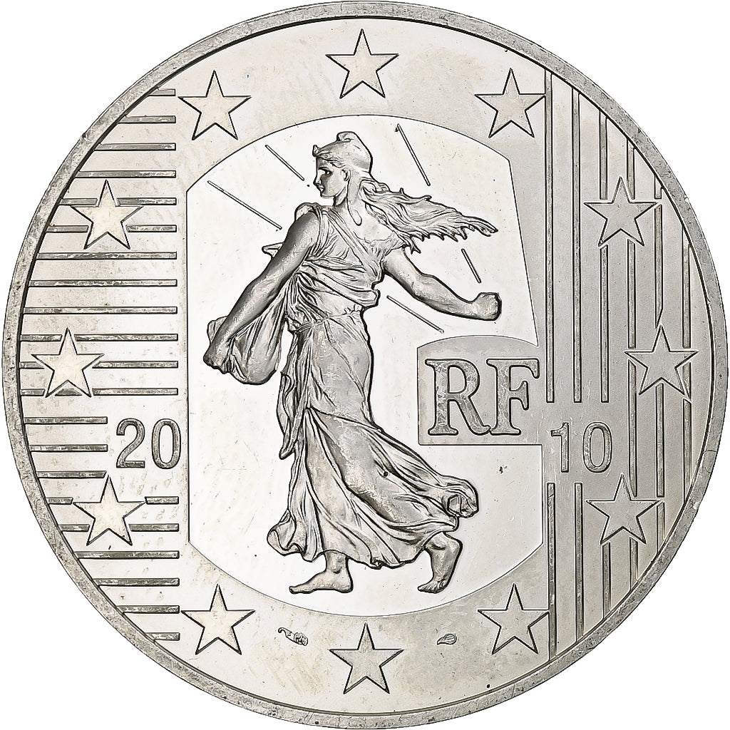 France, Semeuse, 10 Euro, Nouveau franc, 2010, Monnaie de Paris, BE, MS(60-62)