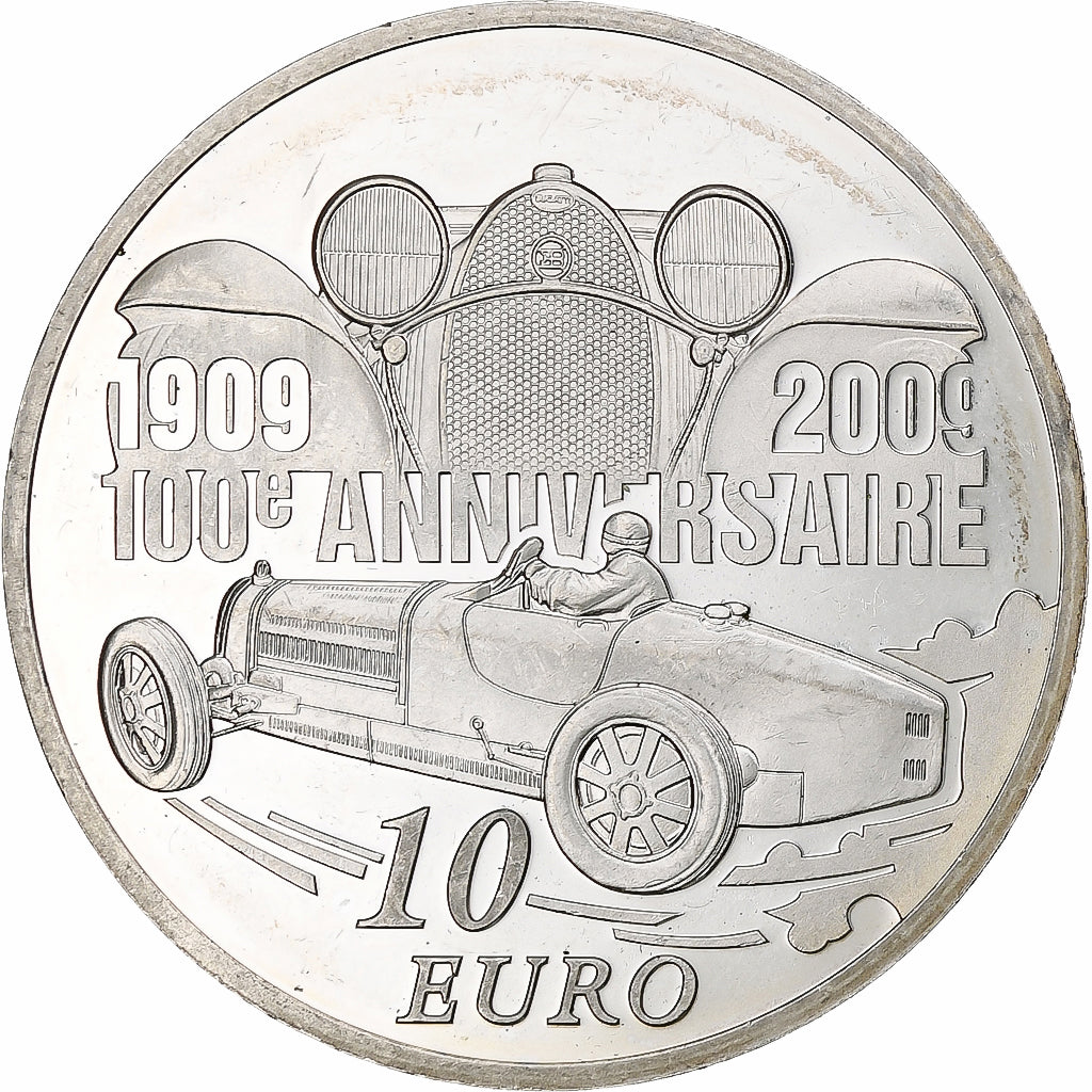 França, 10 Euro, Ettore Bugatti, 2009, Monnaie de Paris, BE, MS(60-62), Prata