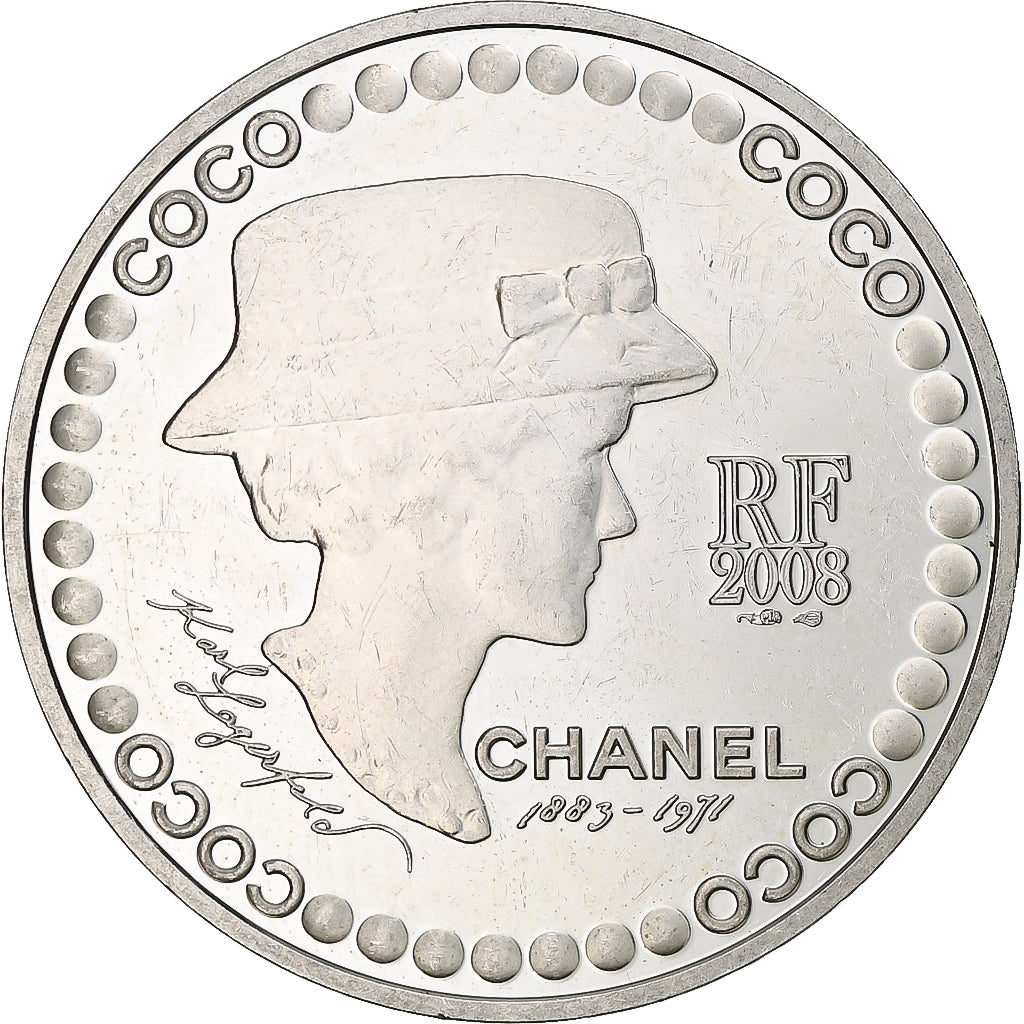 France, 5 Euro, Coco Chanel, 2008, Monnaie de Paris, BE, MS(60-62), Silver