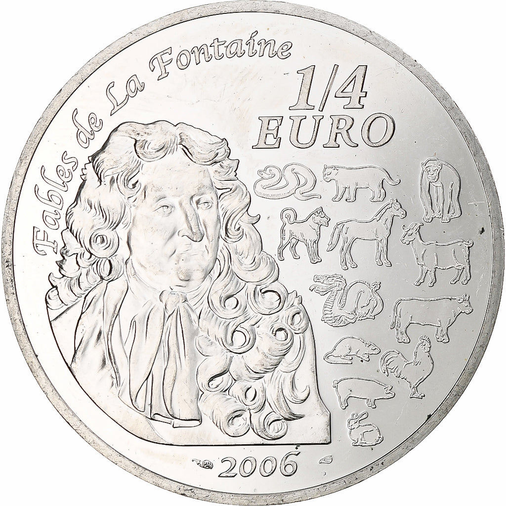 Francja, 1/4 Euro, Année du Chien/La Fontaine, 2006, Monnaie de Paris, BE