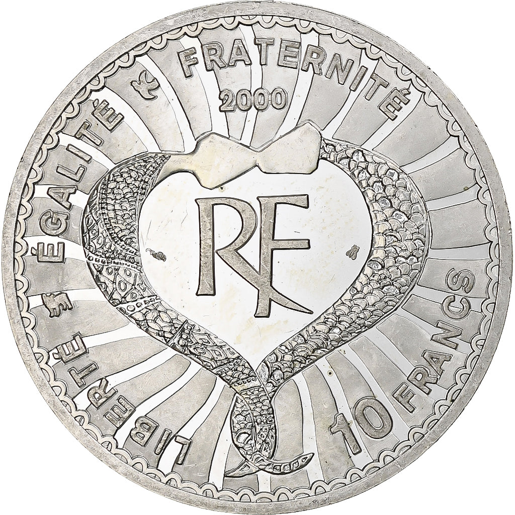 France, 10 Francs, Yves Saint Laurent, 2000, Monnaie de Paris, BE, Silver