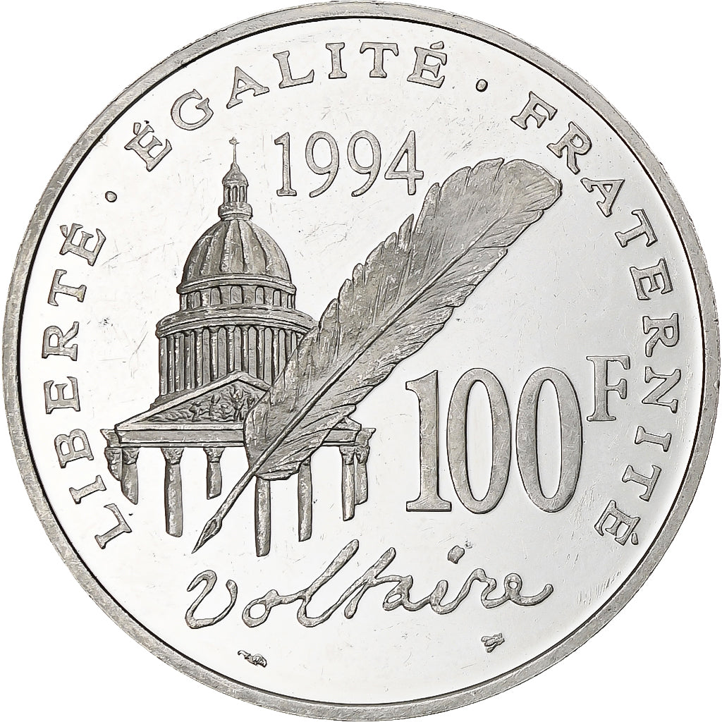 France, 100 Francs, Voltaire, 1994, Monnaie de Paris, BE, Silver, MS(60-62)