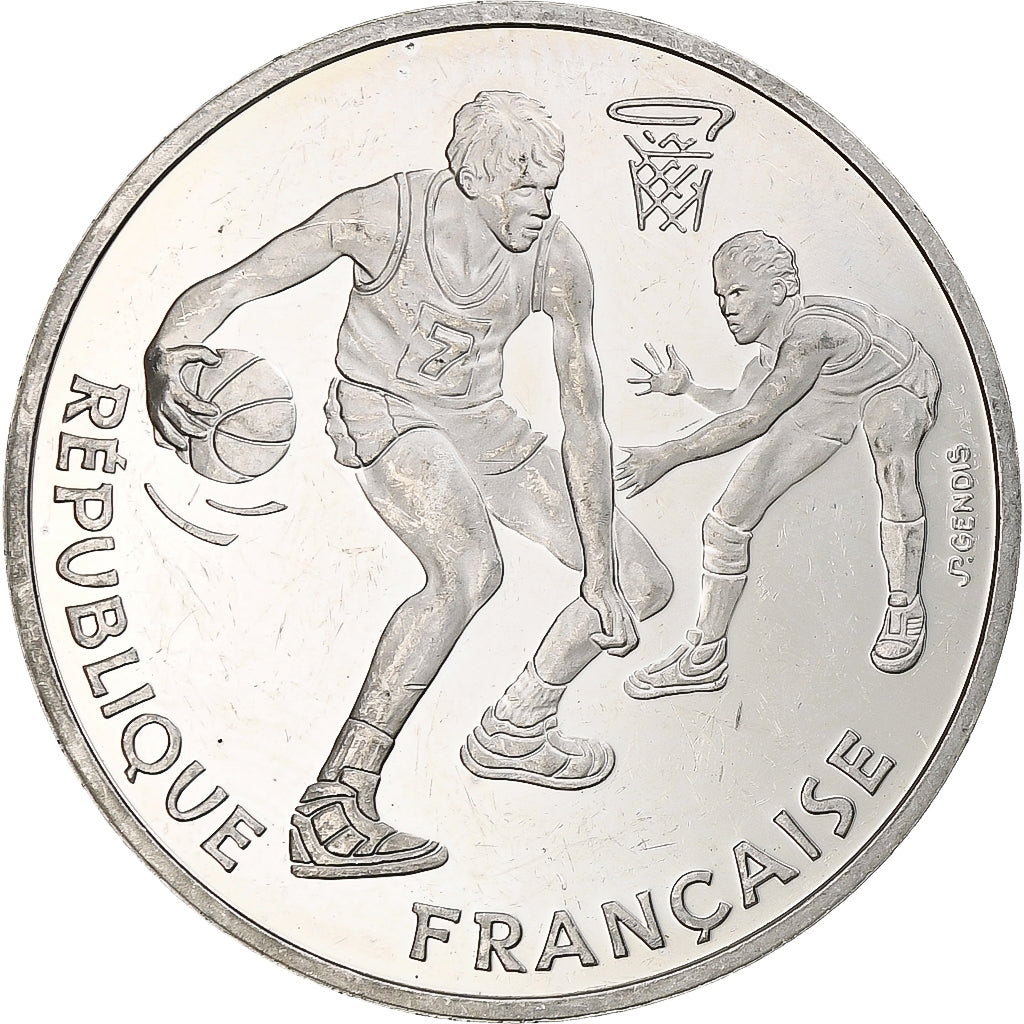 France, 100 Francs, Basket-ball, Dribbleur, 1991, Monnaie de Paris, BE, Silver