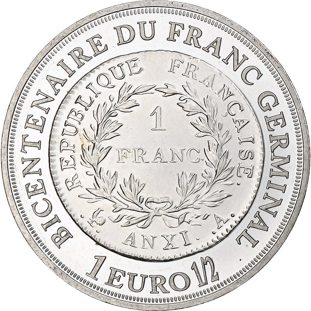 France, 1 1/2 Euro, Bicentenaire du franc germinal, 2003, Monnaie de Paris, BE