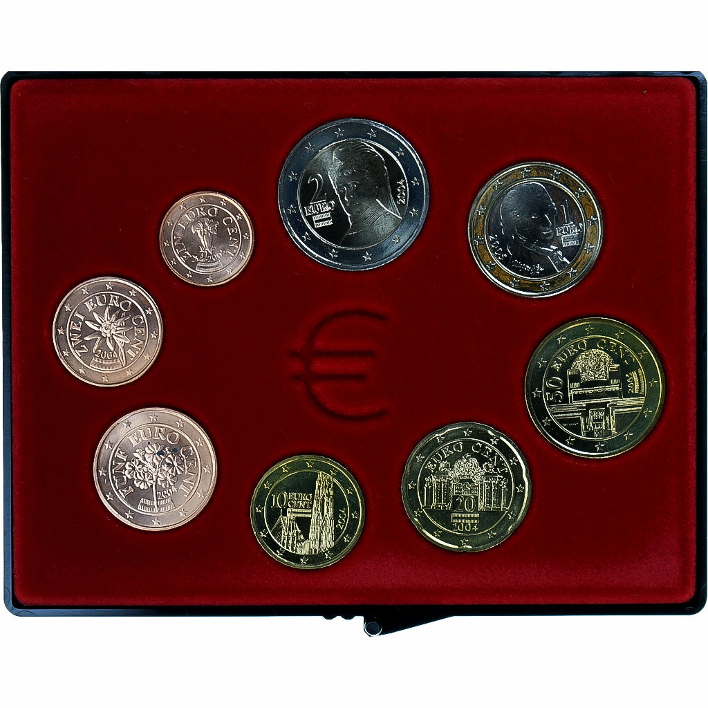 Áustria, Plaquette 1c. à 2€, 2004-2005, Vienna, MS(65-70), N/D