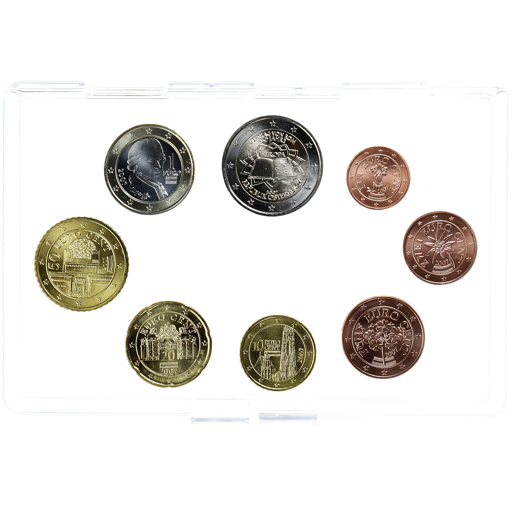 Áustria, Traité de Rome, Plaquette 1c. à 2€, 2007, Vienna, MS(65-70), N/D