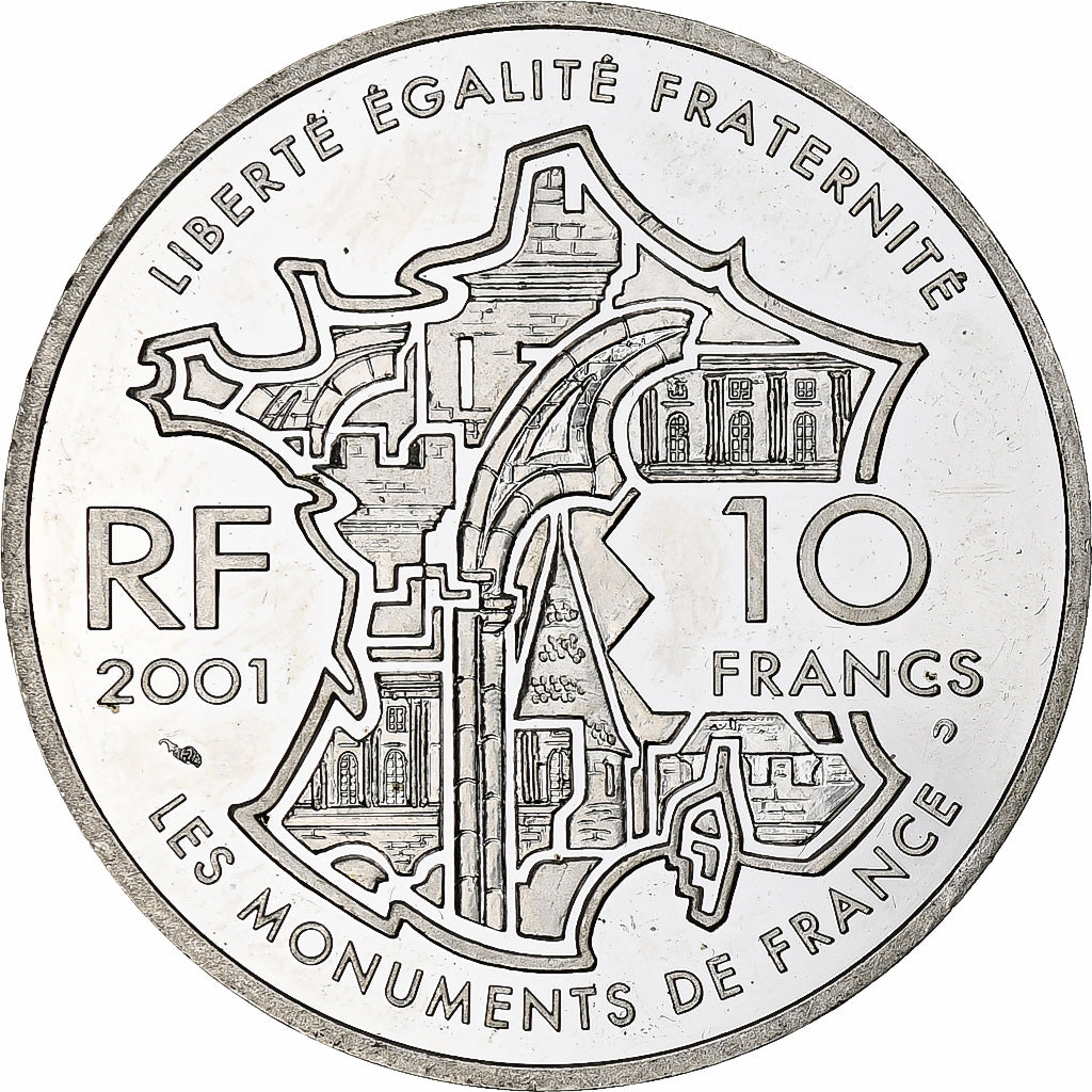 France, 10 Francs, Notre-Dame de Paris, 2001, Monnaie de Paris, BE, Silver