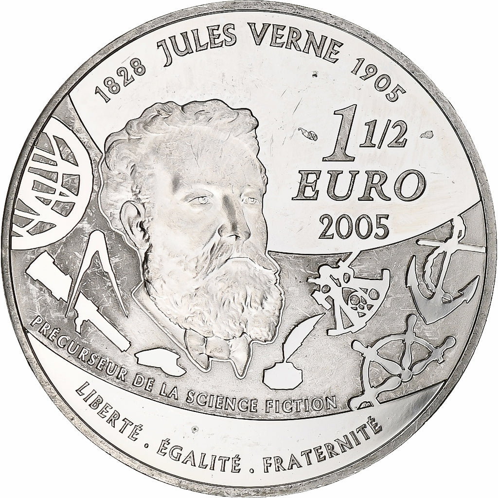 France, 1 1/2 Euro, Jules Verne, 2005, Monnaie de Paris, BE, SUP+, Argent