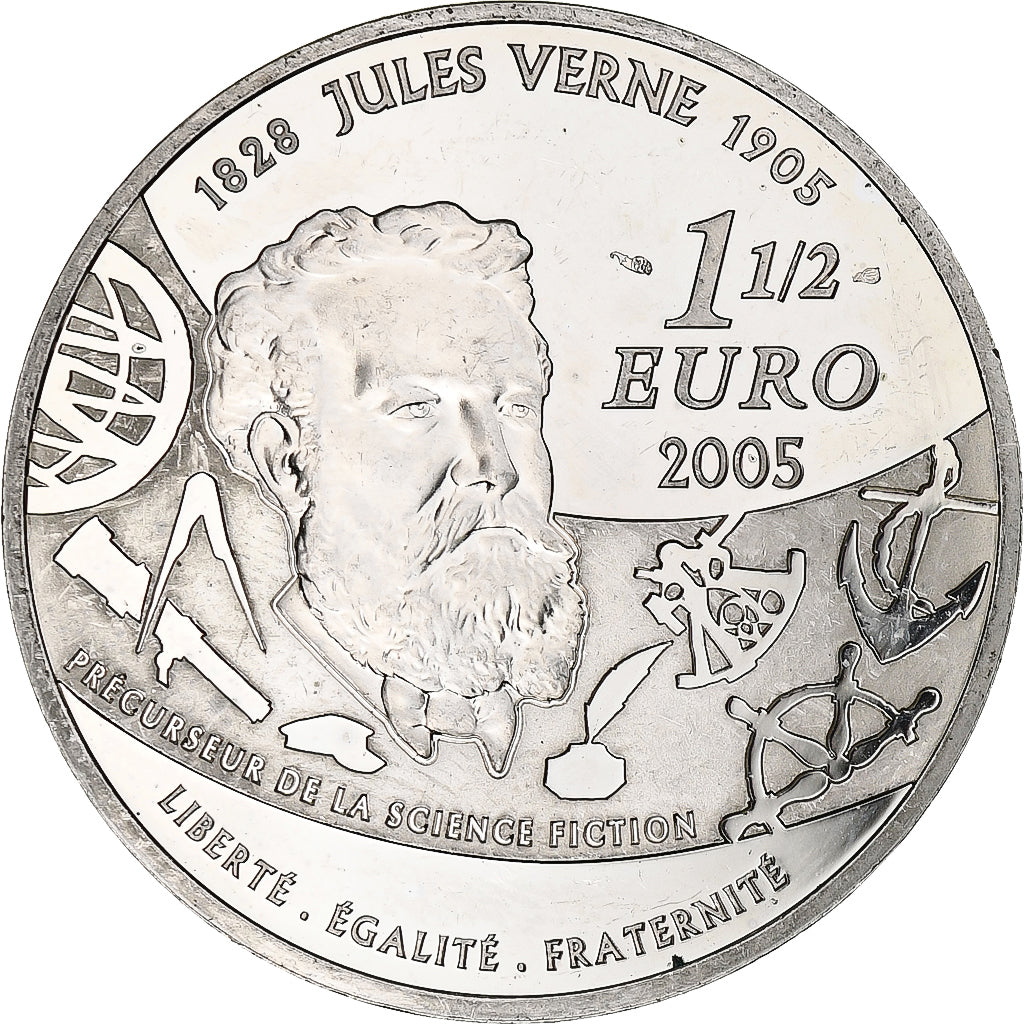 France, 1 1/2 Euro, Jules Verne, 2005, Monnaie de Paris, BE, SUP+, Argent