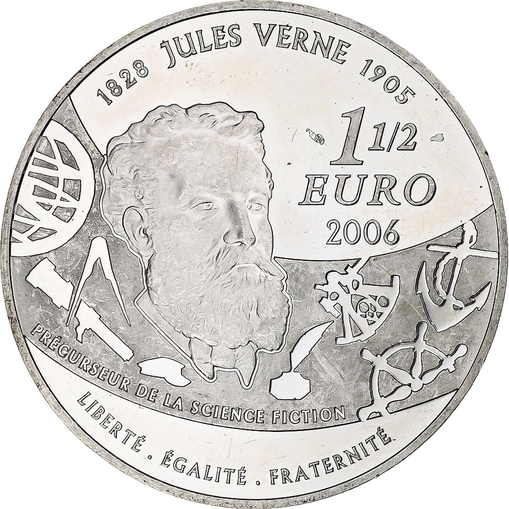 France, 1 1/2 Euro, Jules Verne, 2006, Monnaie de Paris, BE, SUP+, Argent