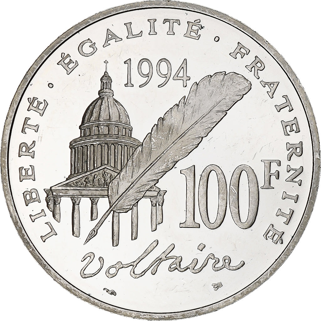 France, 100 Francs, Voltaire, 1994, Monnaie de Paris, BE, Silver, MS(60-62)